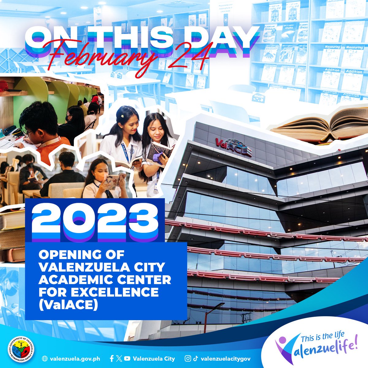 valenzuelacity's tweet photo. #OnThisDay: Valenzuela City Academic Center for Excellence (ValACE) opened its doors to the public on February 24, 2023. 

ValACE represents the city's commitment in investing in its people through quality education. https://t.co/j1HV2Kmylp
