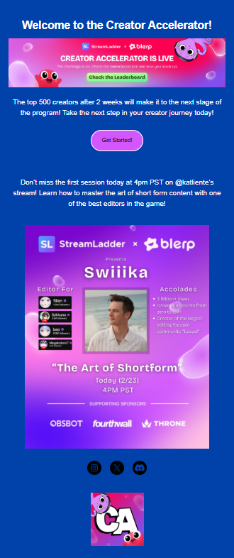 DesirableBottom's tweet photo. So excited for the opportunity with @blerp & @StreamLadderCom as part of the #CreatorAcceleratorProgram! 🚀✨
Grateful to keep leveling up, creating, and pushing content to the next level. This full-time creator grind is powered by passion and community 💜
Let’s gooo #DesirableNation 🔥
#CreatorAcceleratorProgram #ContentCreator #StreamingLife #LevelU