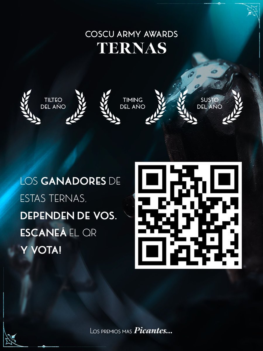 Tu participacion en los Coscu Army Awards 2026 es clave, desde este QR o desde el link de la descripción vos podes elegir a los ganadores de estas ternas