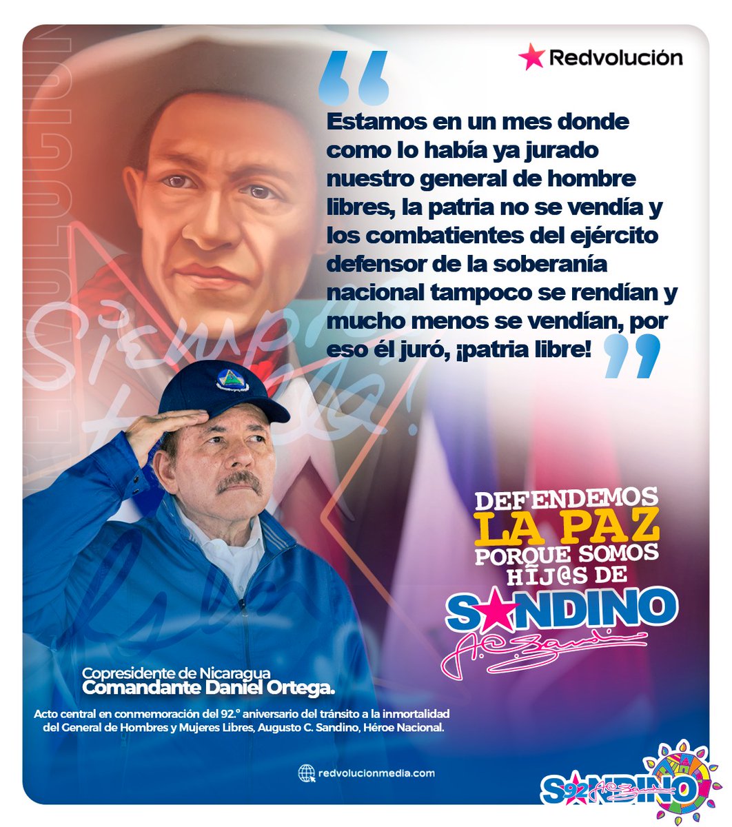 #Nicaragua 
Nuestro Comandante Daniel Ortega, Copresidente de Nicaragua.
👉🏼 Destacó que este mes concentra algunas de las gestas más significativas de la memoria histórica nacional. 🇳🇮❤️🖤
#92VivaSandino 
#SandinoLuzVidayVerdad