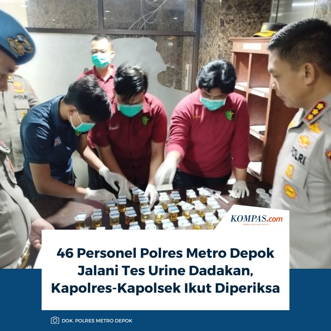 kompascom's tweet image. Sebanyak 46 personel Polres Metro Depok menjalani tes urine mendadak sesuai instruksi Kapolri Listyo Sigit Prabowo.

Baca di sini: megapolitan.kompas.com/read/2026/02/2…

~AA #Polisi #Depok #TesUrine