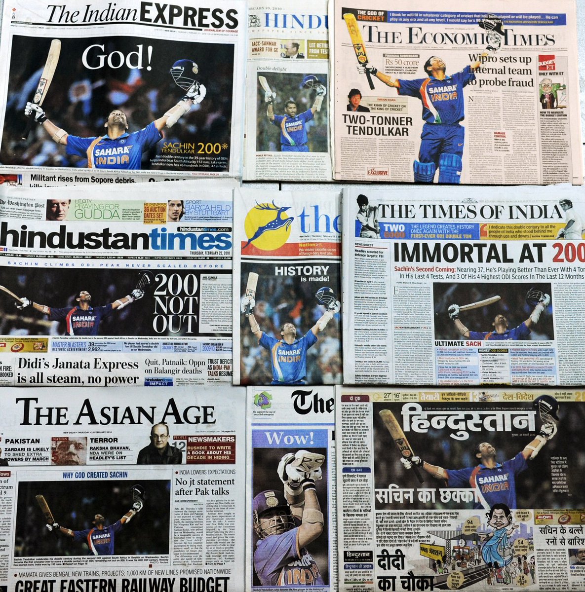 When Sachin Tendulkar was batting on 198, the Cricinfo site crashed as 5.5 million users opened it at the same time. His double hundred even overshadowed India’s annual Rail Budget.