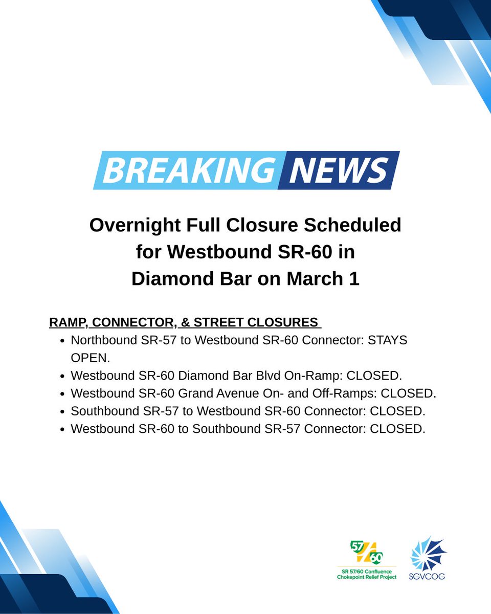 SR 57/60 Confluence Chokepoint Relief Project tweet media