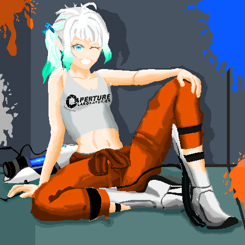 #Fantography Portal 2 FINISH! Proud of our hard working maid! Tried basic dithering this time after shading. I gotta mess around with it more.