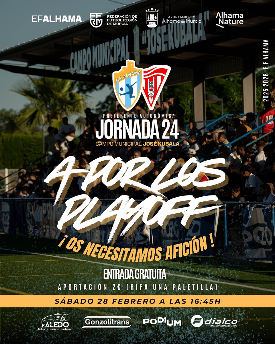 🆓ENTRADA GRATIS – ¡OS NECESITAMOS AFICIÓN! A POR LOS PLAY OFF 🆓

Este sábado tenemos una final.
Cada aplauso cuenta. Cada uno de vosotros marca la diferencia. 🩵🤍

🏟 Campo José Kubala
🗓 Sábado 28 de febrero
⏰ 16:45h
🎟 Entrada gratuita
🎫 Aportación Rifa (voluntaria) 2€
