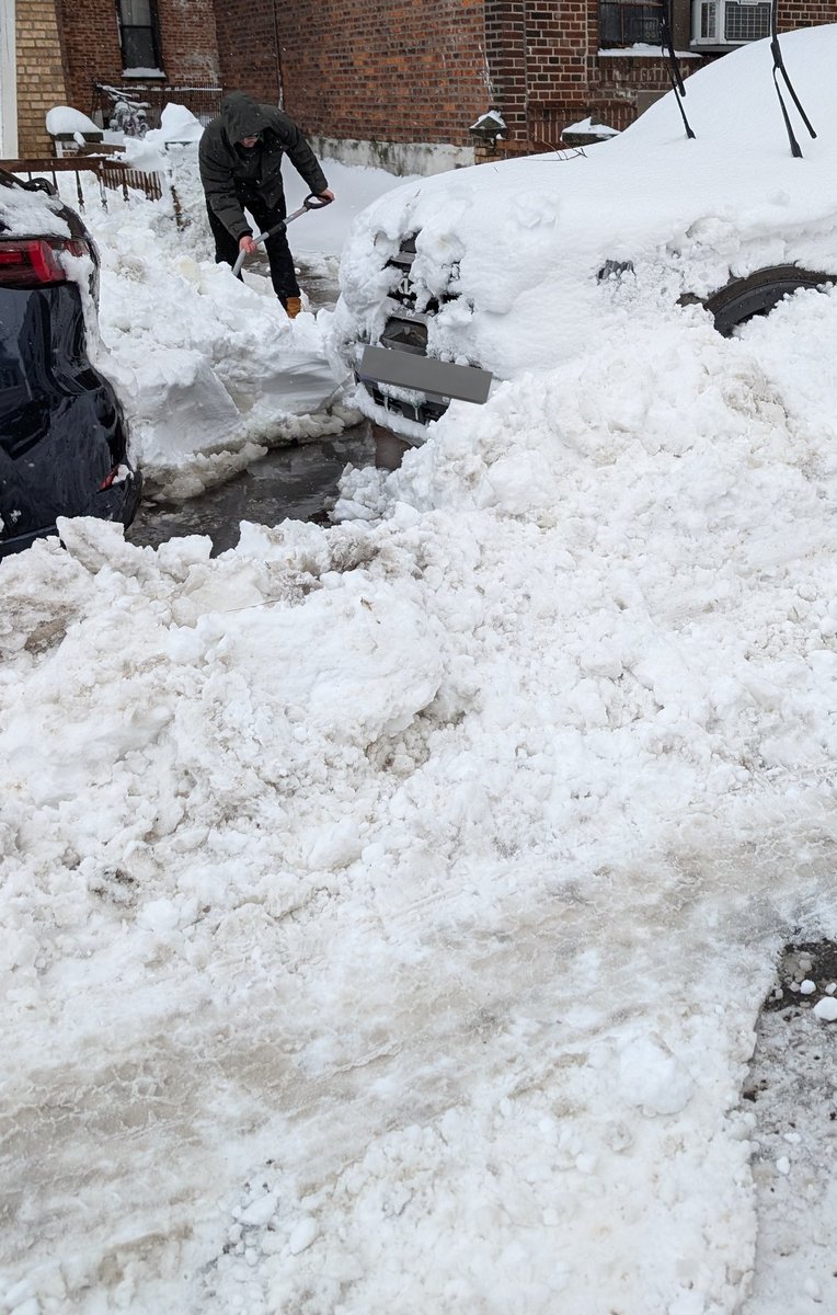 ThisBikerReads's tweet photo. @pistnyc @nyc311 Here is our attempt to shovel a pathway to the street. Sidewalk still in progress. And then here's the portion plowed in by the city. Who's carrying my child's wheelchair through the ice and snow to her bus? And how am I going in to teach tomorrow if she has to stay home? https://t.co/NZyZXlelda