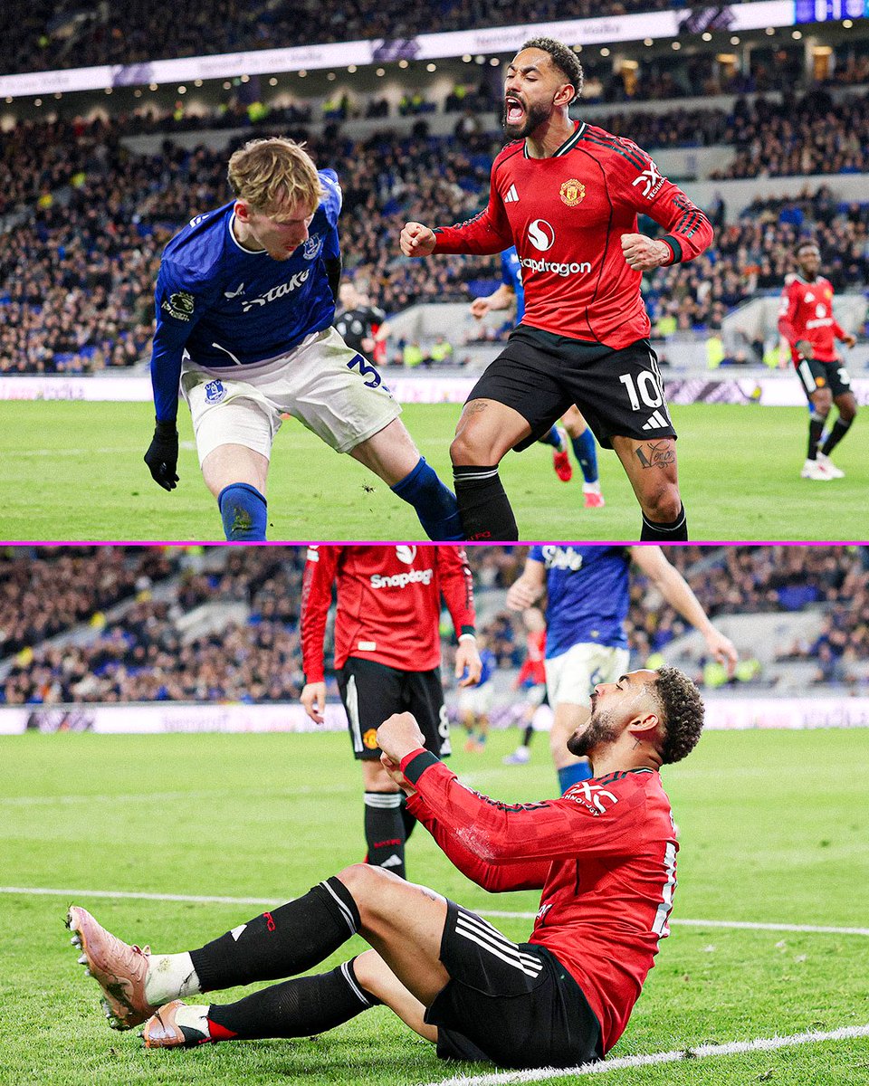 Matheus Cunha's reaction to James Garner after closing out the win for Man United 😅