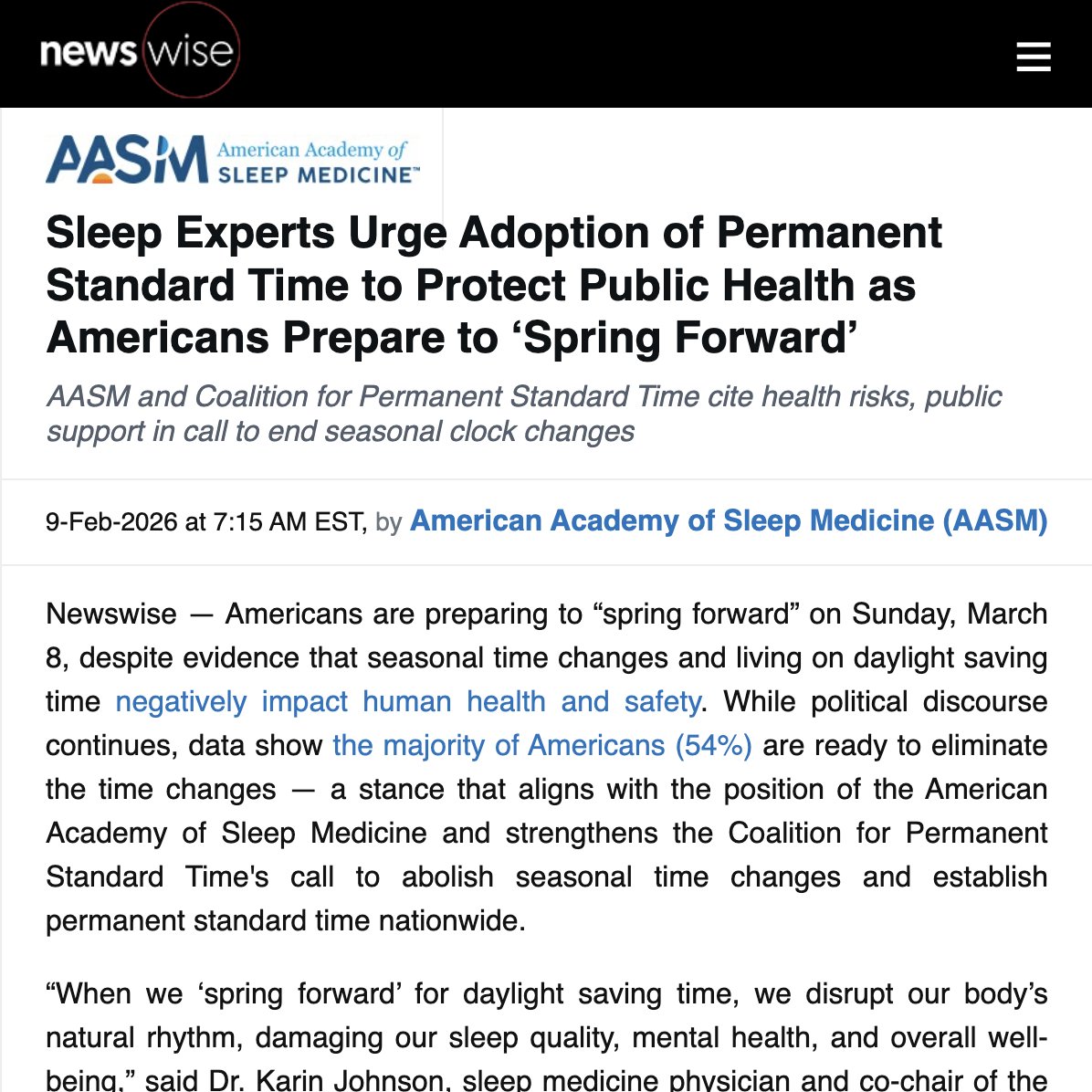 “Standard Time aligns more closely with the sun and our body’s natural rhythms, which help regulate sleep and alertness.”