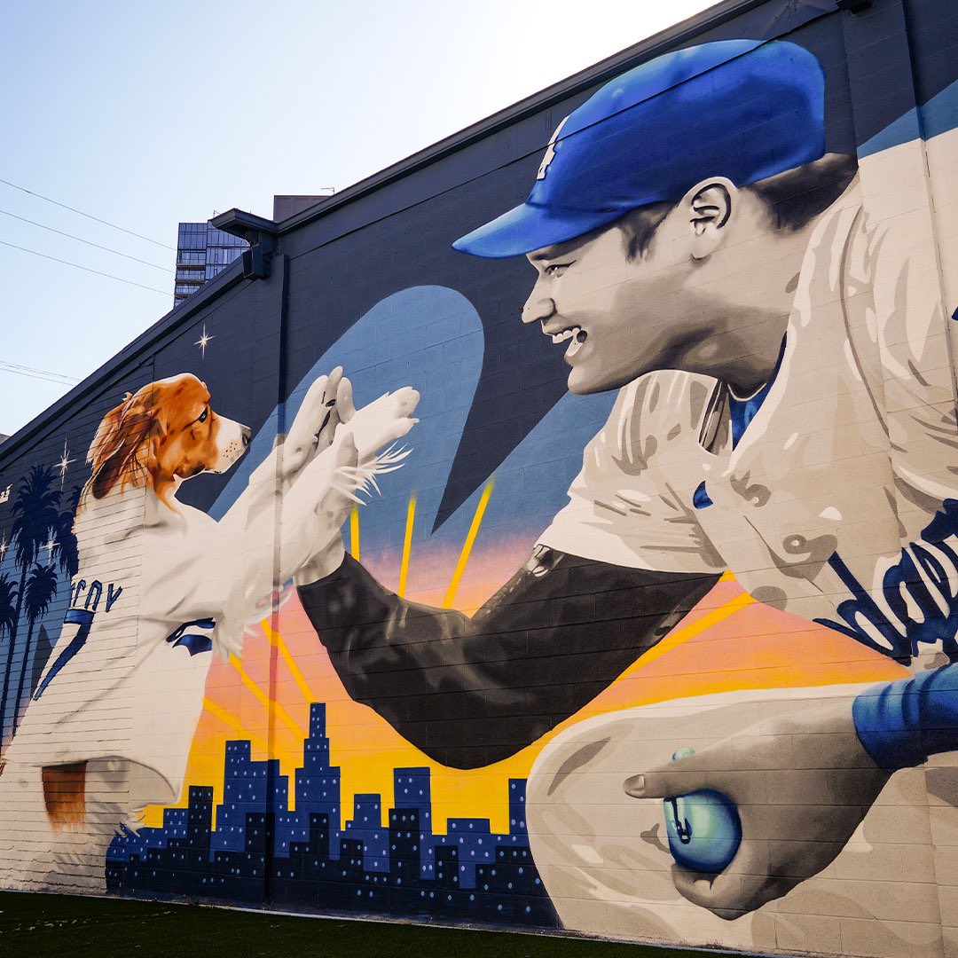 大谷翔平＆デコピンの巨大壁画🐶 会員制ドッグパーク「Pawradise Park