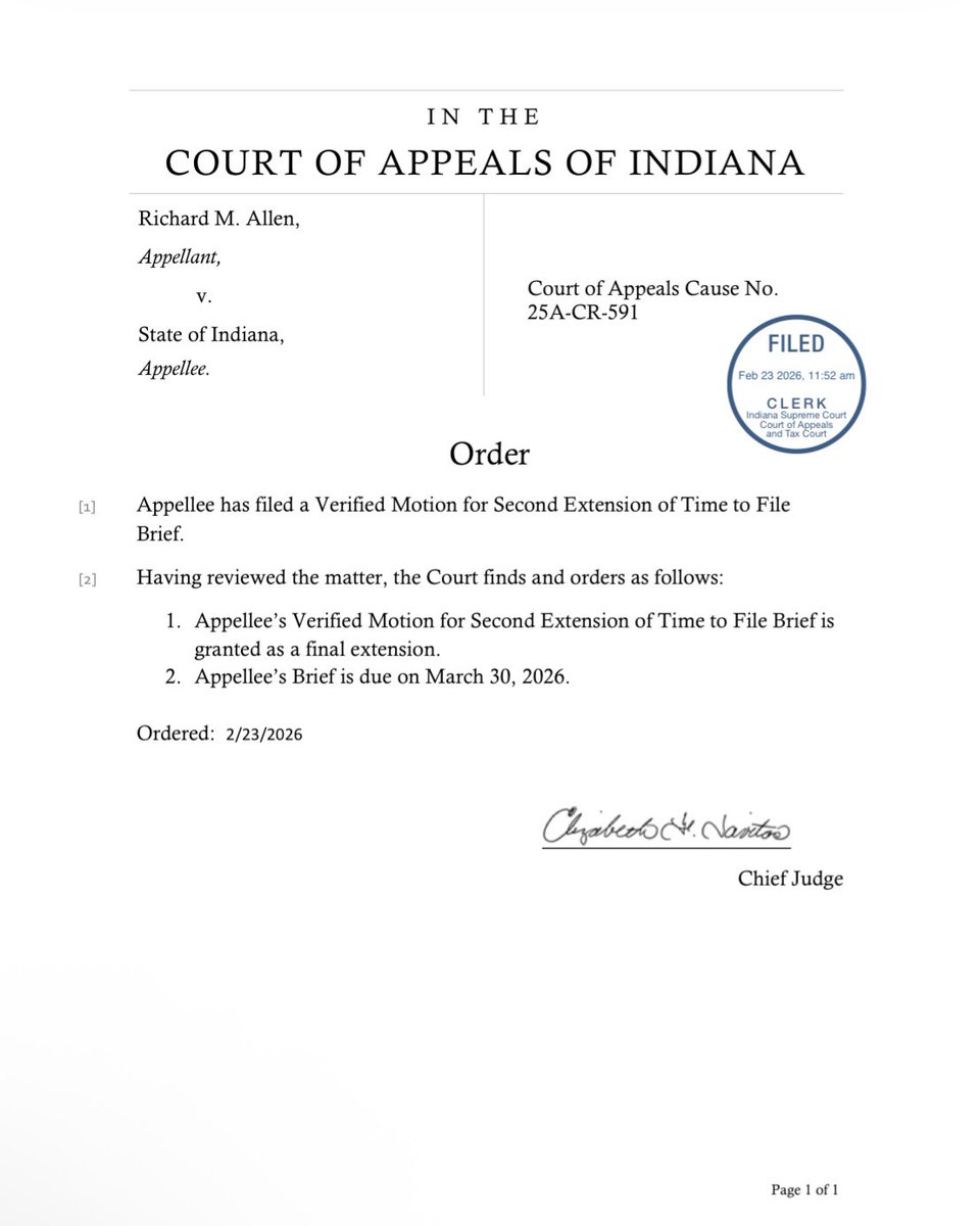 alleyesondelphi's tweet image. Appellee Brief due on March 30, 2026.

#RichardAllen #Delphi
drive.google.com/file/d/1ujtxrR…