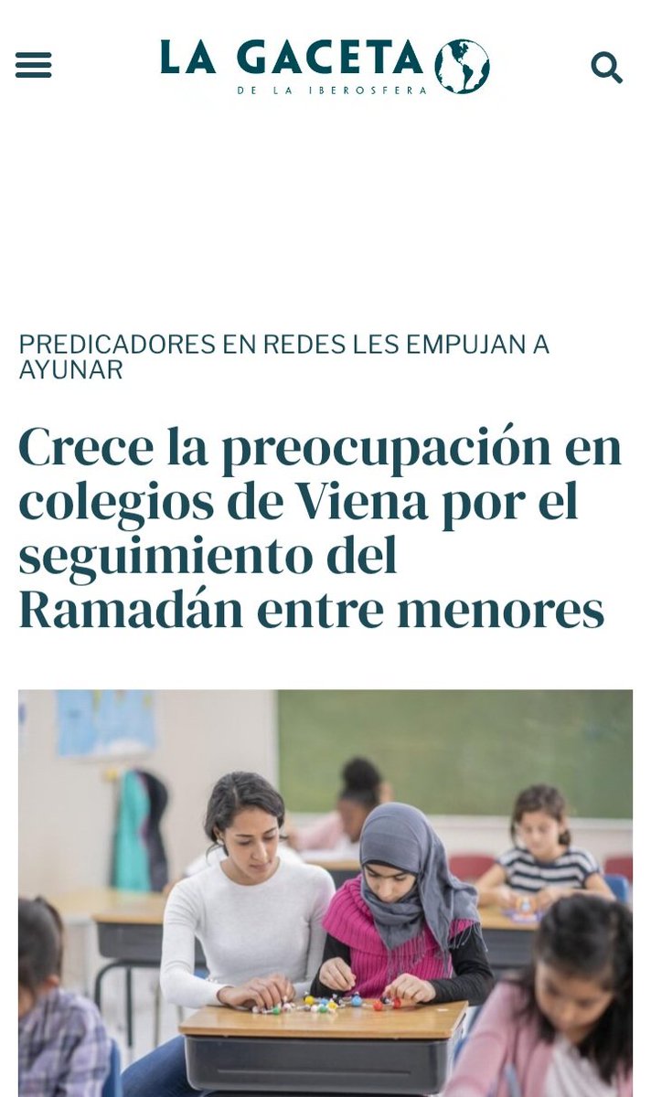 Crece la preocupación en colegios de Viena(Austria) por el seguimiento del Ramadán entre menores.
Predicadores en redes les empujan a ayunar.
gaceta.es/uncategorized/…