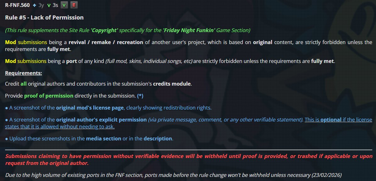 Since 0.8.2 released, we've decided to update the rule early to include mentions of ports and requirements when uploading such submission.

This was planned as part of the overhaul but since some porters change the API version in a file and call it a port, that's for the better.