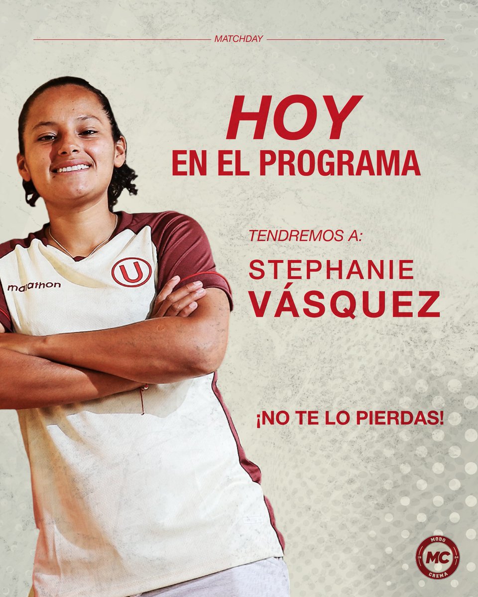 ¡Hoy en @ModoCrema recibimos a Stephanie Vásquez! 🎙️

La entrenadora del equipo campeón Sub-12 de futsal de <a href="/FutFemeninoU/">Fútbol Femenino de Universitario</a>  nos contará todo sobre el título en el Torneo Evolución CONMEBOL y la clasificación a la Fase 2 en Brasil. ⚽️ 

#ModoCrema #VamosCremas #YdaleU