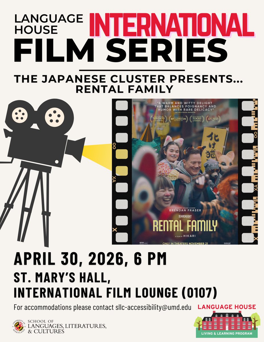 umdlanghouse's tweet photo. Join the students of our Japanese cluster for an international movie night at the Language House on April 30 at 6pm in St. Mary's Hall. All are welcome! @umdsllc @umd_arhu @maryland_global https://t.co/f6atZE3sv4
