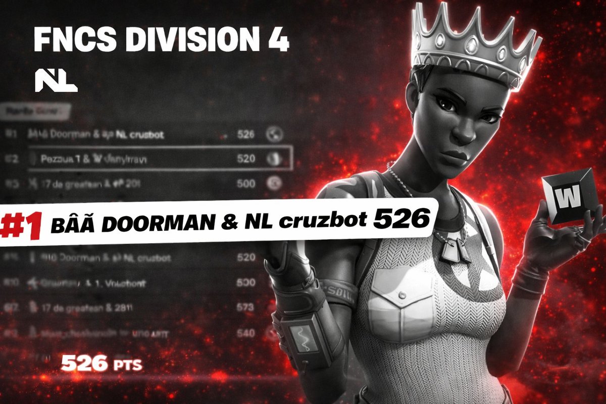 Our player <a href="/cruzreyli_/">NL cruzbot</a> was simply TOP 1 in Division 4 of the FNCS! 👑🎮

With a dominant and confident performance, he secured 1st place and a well-deserved qualification for Division 3. 🚀🔥

Now the next step is set — Division 3, here we come.

This is NoLimits.