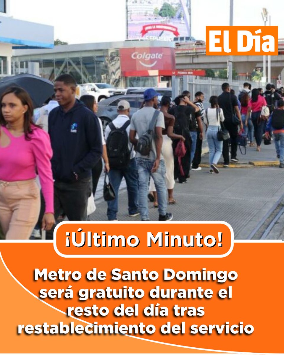 ElDia_do's tweet image. Metro de Santo Domingo será gratuito durante el resto del día tras restablecimiento del servicio 

Más en: eldia.com.do/metro-de-santo… 

#MetrodeSantoDomingo #servicio #usuarios #periódicoeldía