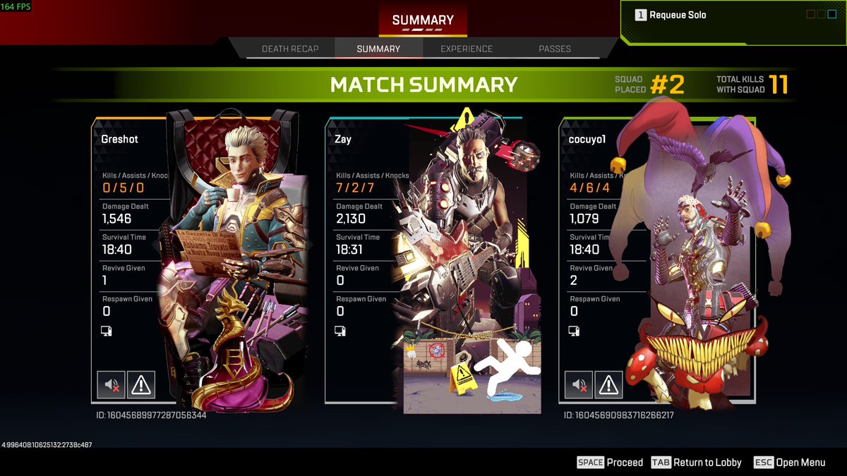 I love getting 2nd in a ranked game because Respawn did hard drugs in the office and made the infinite ammo Kraber possible!