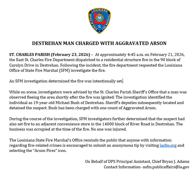 Louisiana Office of State Fire Marshal tweet media