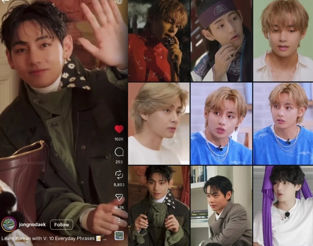 Jong Nodaek, author and Korean language instructor, has been sharing clips of Kim Taehyung from interviews, reality shows, songs, and even his acting role to inspire international fans to start learning Korean 🤓💜

What better way to learn Korean than by listening to Taehyung's