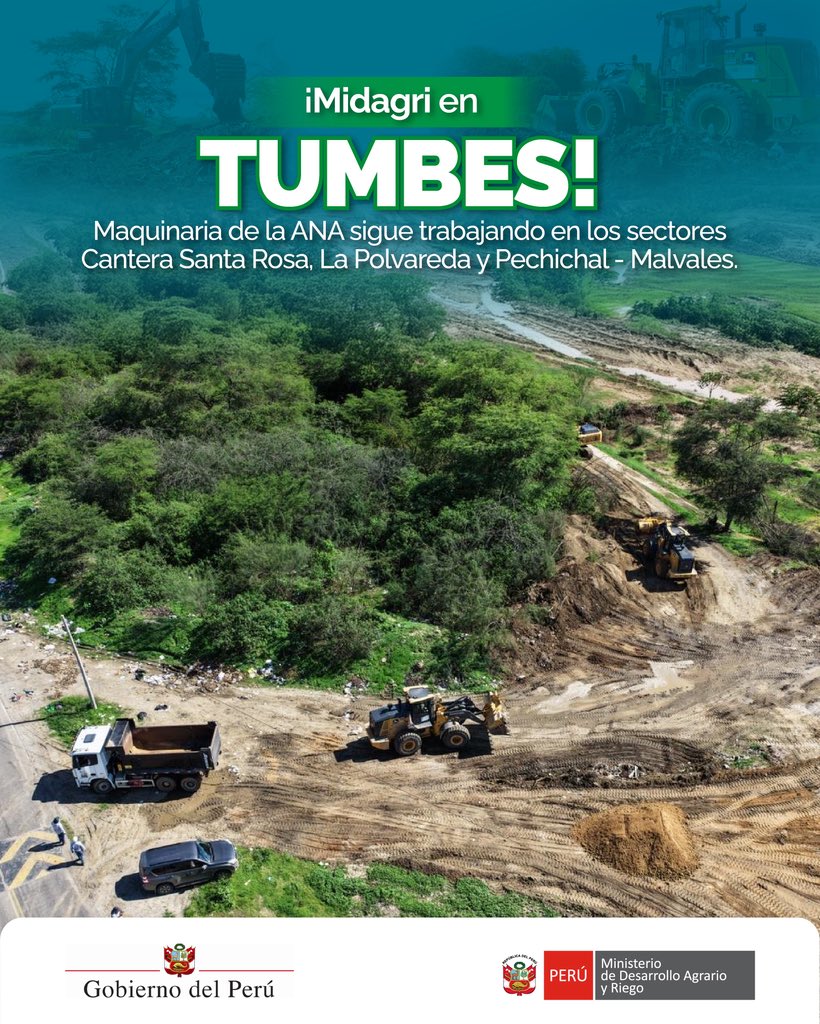 midagriperu's tweet photo. #GobiernoEnTumbes | Comprometidos con la atención del sector agrícola frente a la emergencia, el #Midagri, a través de la @ANAPeru, sigue trabajando en la región con maquinaria en distintas zonas.
📌 Conoce más aquí 👉 https://t.co/05zDP8RmGq

#AtendemosTumbes
@presidenciaperu https://t.co/69NIYMbpDv