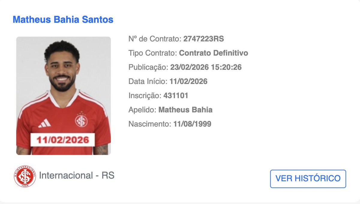 🇮🇩 Matheus Bahia BIDOU e deverá ser relacionado para a partida desta quarta-feira contra o Remo. Poderá estrear com a camisa do Inter!

<a href="/EsporteBandRS/">Esporte Band RS</a>