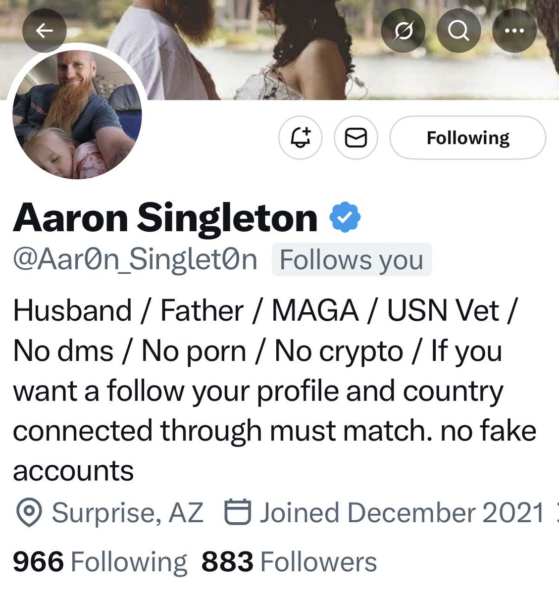Please meet <a href="/Aar0n_Singlet0n/">Aaron Singleton</a>.

Aaron is a USN Veteran, loves his country, and a wonderful Patriot.

Please consider supporting Aaron.

Thank you for your service.🫡
