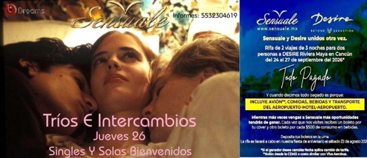 clubdreamssw's tweet photo. TRÍOS E INTERCAMBIOS EN DREAMS SINGLES Y UNICORNIOS BIENVENIDOS JUEVES 26 DE FEBRERO SHOW PLAYROOM PAREJAS Y SINGLES 850 CONSUMO MÍNIMO 500  UNICORNIOS GRATIS CALLE 16 S/N SAN PEDRO DE LOS PINOS INFO 5532304619 UBICACION https://t.co/6WUW1a99gz… #swingersméxico #swingers #sw https://t.co/4QqkLL4h7e