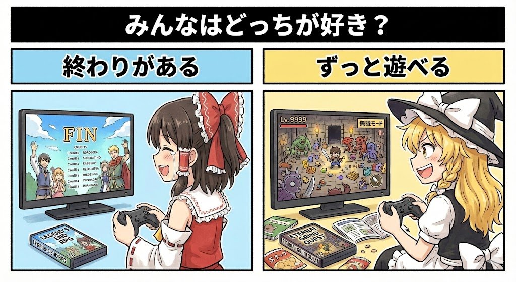 plu_plus's tweet photo. みんなはどっちが好き?
①終わりがあるゲーム
②ずっと遊べるゲーム https://t.co/MghukeCiTf