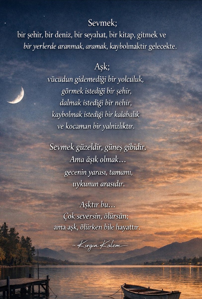 Aşk mı, sevgi mi? dendi,
yazdık gecenin ortasına..