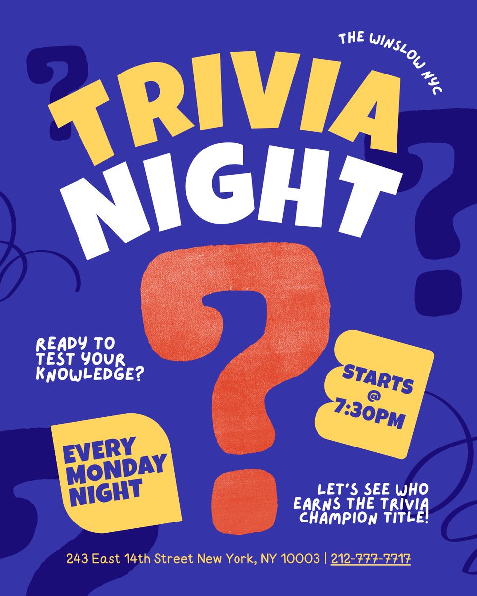 Our Trivia Night is not for the faint of brain. One minute you’re naming every character from The Office, the next you’re questioning your entire education over an ’80s music lyric or a random science fact.
Join us tonight at 7:30pm sharp for all the fun! 
thewinslownyc.com/trivia-night-t…