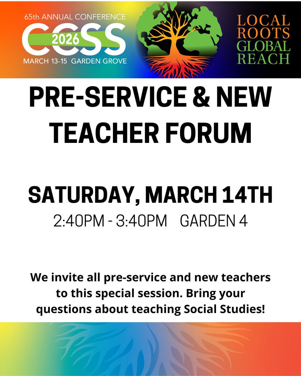 CAsocialstudies's tweet photo. Join our forum specifically designed to support pre-service and new teachers. We'll talk about some essential information for your Social Studies classroom and have open time for questions so you can learn, reflect, and set goals for the future.
PreK-12

https://t.co/8ePpoSZlUx https://t.co/p8xz5oqzcF