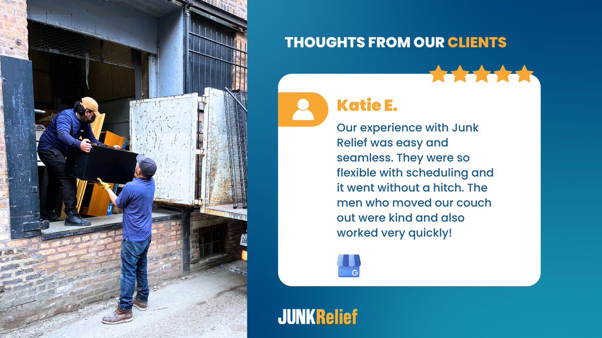JunkRelief's tweet image. We’re thrilled to hear that your experience with us was smooth and stress-free. Thank you for the review! ✨

#chicagoland #chicagocleanout #declutterchicago