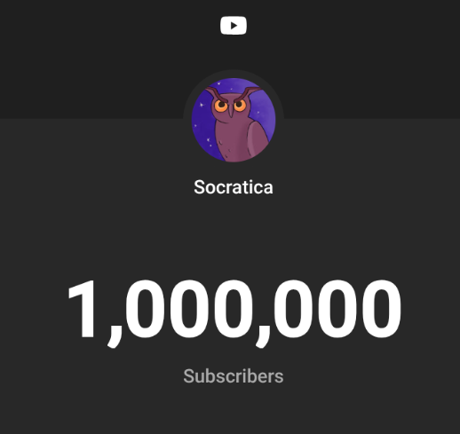 mlh496's tweet photo. Proud &amp; honored - and a bit surprised - that our educational channel focused on more advanced STEM has passed 1 million subscribers!
@SocraticaKim  @socratica https://t.co/ZFxJ4Z9o4O