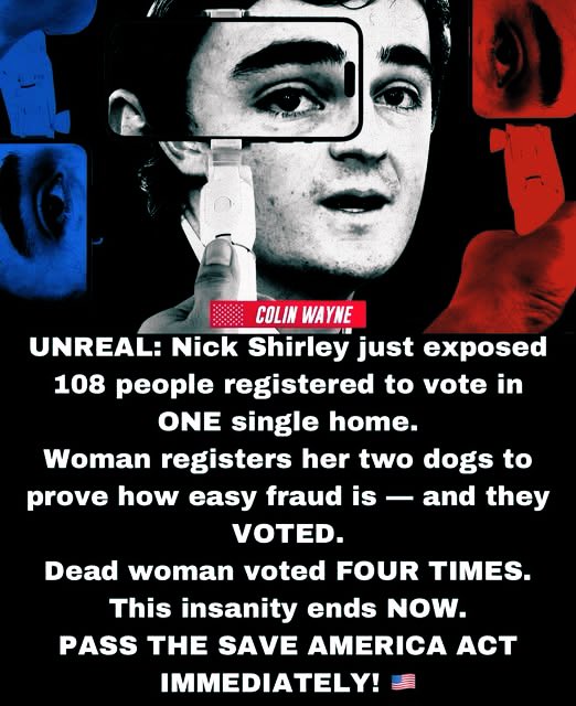 This is straight-up election insanity. Our democracy is under attack.

Who else is furious? Drop a 🔥 if you’re demanding voter ID and real integrity.

.<a href="/nickshirleyy/">Nick shirley</a> just uncovered 108 people registered to vote at ONE single home in California! 😱
A woman proved how insanely