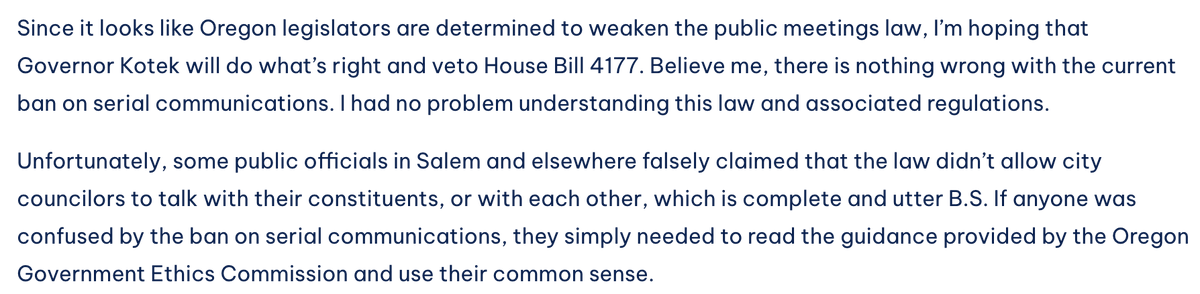 Longtime activist responds to the claims of local officials pushing Rep. Nathan Sosa's HB 4177. Fast-moving bill is giving 'heartburn' to the state's top expert on the law and other #FOI supporters, incl <a href="/SPJOregon/">Greater Oregon SPJ</a>, <a href="/ORPressAssoc/">Oregon Newspaper Publishers Association</a>, <a href="/OPB/">OPB</a>. #orleg #orpol More: oregonlive.com/politics/2026/…