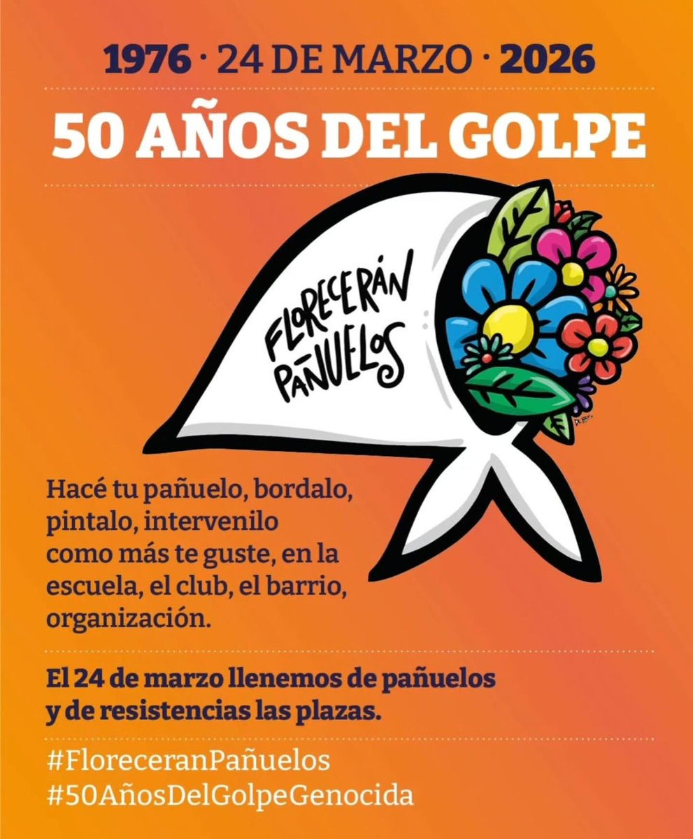 🌼🕊️ A 50 AÑOS DEL GOLPE, LA PROPUESTA DE ABUELAS DE PLAZA DE MAYO 🌼🕊️

En el marco del 50° aniversario del golpe de Estado del 24 de marzo de 1976, Abuelas de Plaza de Mayo, a través de <a href="/abuelasdifusion/">Abuelas de Plaza de Mayo</a>, impulsa la campaña “Florecerán Pañuelos”, una iniciativa participativa