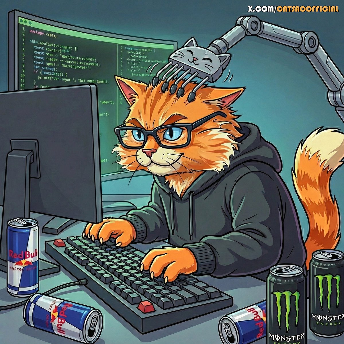 catsaoofficial's tweet photo. When being too lazy to ask a human for scritches reaches cyberpunk levels. #WorkSmarterNotHarder #PeakLaziness #CatGPT #BangaloreTechie https://t.co/FZRGr3dZxU