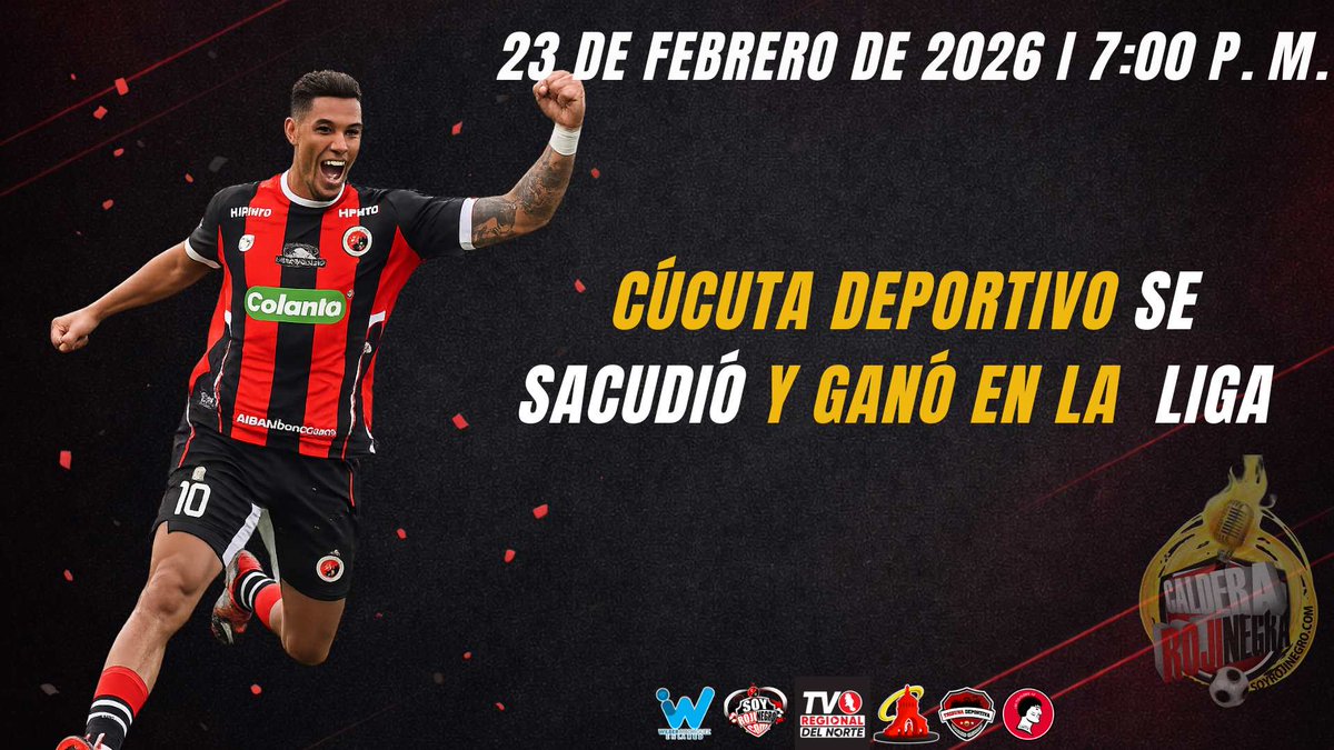 Cúcuta Deportivo se sacudió y venció al Tolima 3-2, partido duro, luchado y que se ganó a punta de garra y corazón, aprovechó y cobró, ojalá sea el despegue, el equipo debe mantenerse en primera división.

Nos vemos a las 7:00 p. m. ¡Caldera Rojinegra!

youtube.com/live/QGEFoN4DH…