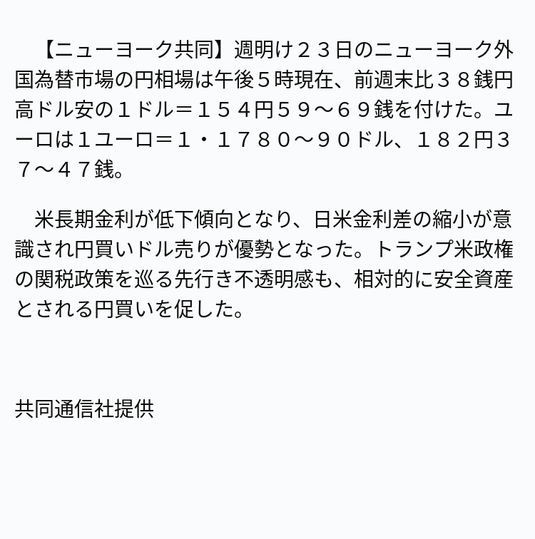 速報】NY円、154円台後半 ※記事は投稿時点の内容です。 #OANDA