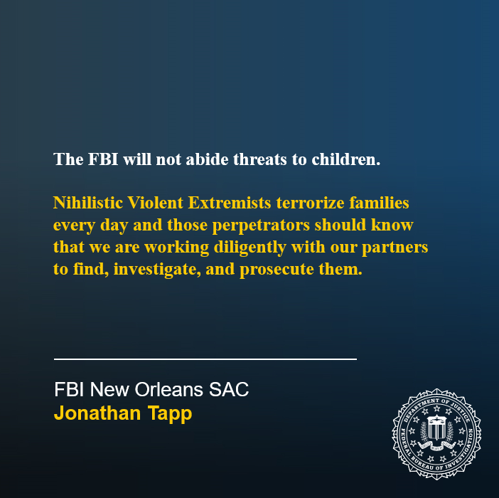 CASE UPDATE from <a href="/FBINewOrleans/">FBI New Orleans</a>: A 19-year-old Lake Charles man is indicted for conspiring with members of a Nihilistic Violent Extremist group to stalk and threaten a minor girl and her family after she indicated support for interracial relationships on social media. Carter