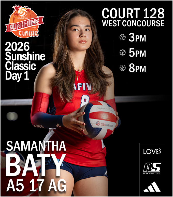 SamBaty2027's tweet photo. Sunshine Classic this weekend in Orlando. 
Time to get that bid!

@a5volleyball @usavolleyball https://t.co/SsNgaNJ848