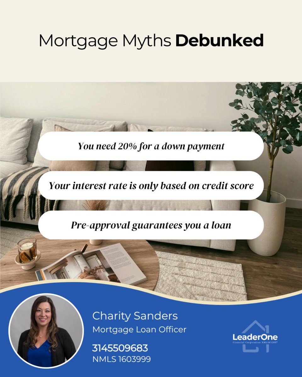 Litlelady85's tweet image. Let’s bust some mortgage myths:
✅ Low down payment options exist
✅ Rates depend on more than credit
✅ Pre-approval isn’t final

Knowledge = power when buying a home!

#mortgagetruths #homeownership #financialsavvy #homebuying #NMLS1603999 #mortgage #loanofficer