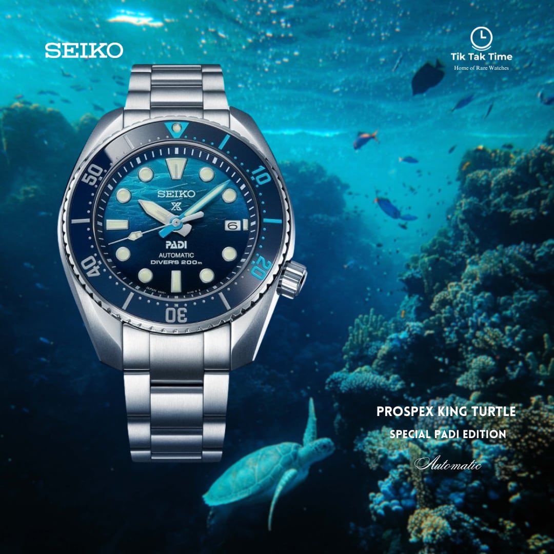 TiktaktimeInfo's tweet photo. 🌊 Dive into adventure with the Seiko Prospex KING TURTLE Special PADI Edition (SRPG19J1)! With its bold blue dial, automatic movement, and 200m water resistance, this watch is perfect for diving enthusiasts. ⌚🐢

#Seiko #Prospex #DiveWatch #Seikowatches #tiktaktime https://t.co/HRoAYoTq0X