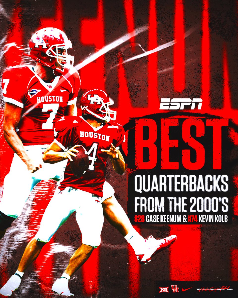 UHCougarFB's tweet photo. Two of the best 💪

@casekeenum (28) and Kevin Kolb (74) landed on ESPNs Top 100 QBs of the 2000s ‼️ https://t.co/oe5lUd5Wil