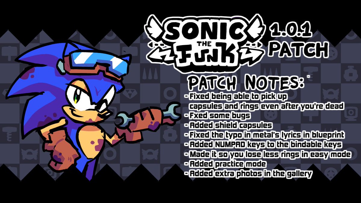 SONIC THE FUNK 1.0.1 PATCH
Fixed some stuff, added practice mode, and other minor changes, thanks for all the support! (link in replies)
#SonicTheFunk