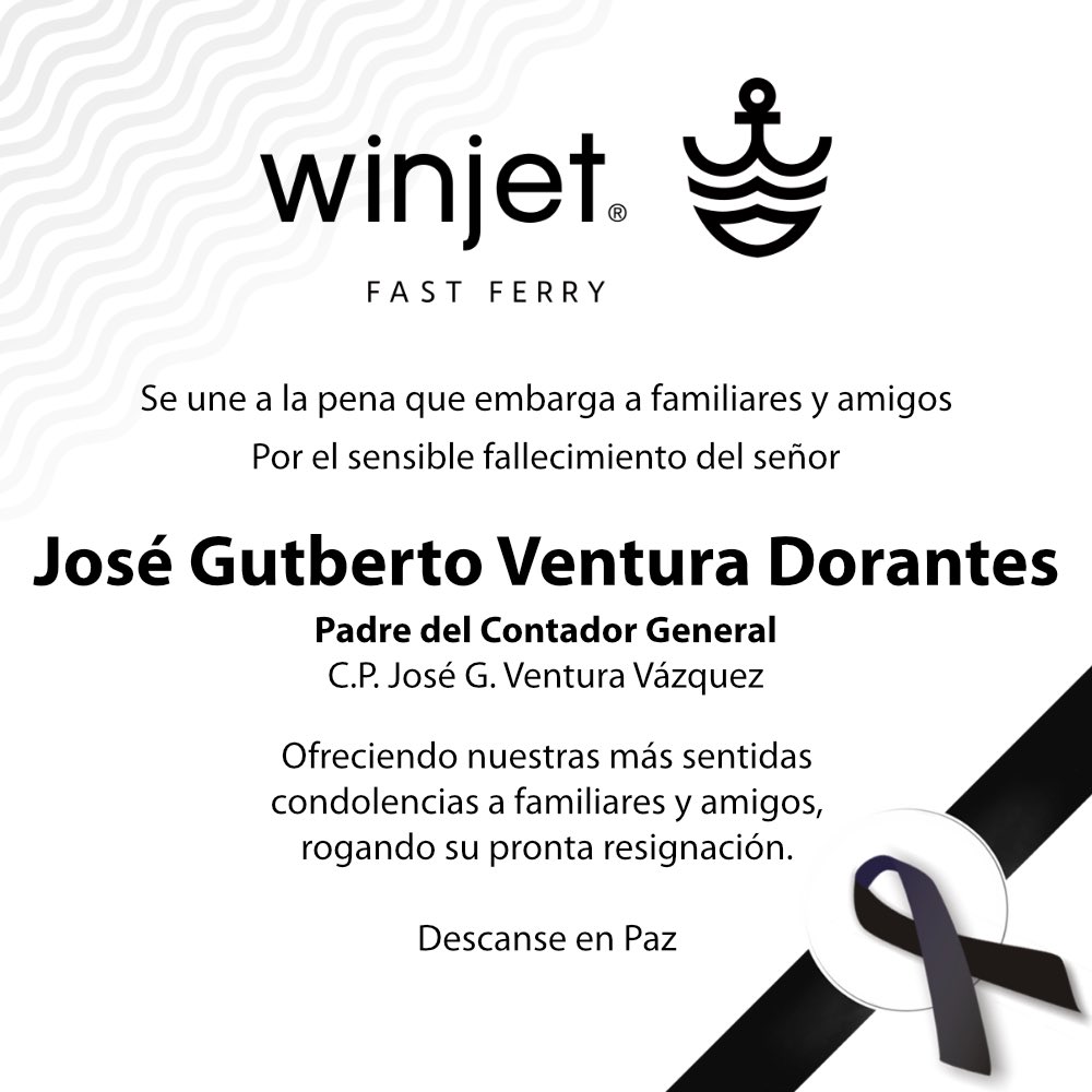 Nos unimos a la pena que embarga a familiares y amigos por el sensible fallecimiento del señor José Gutberto Ventura Dorantes.