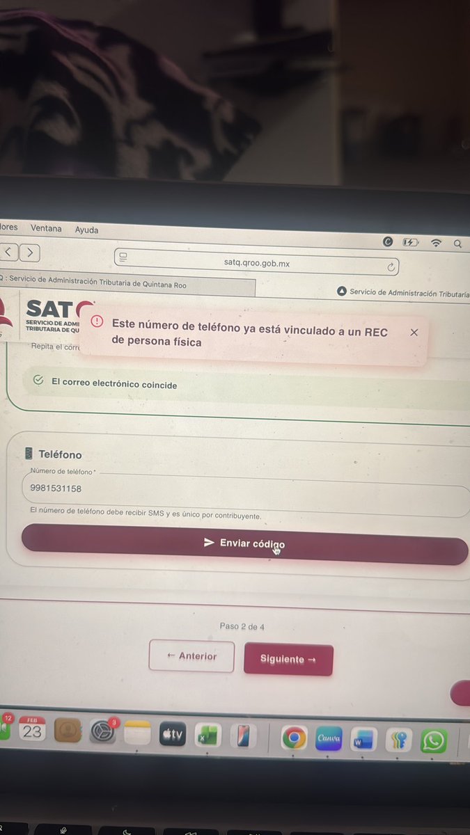 CuauhDs's tweet photo. @satqroo  imposible poder registrase, es mi número y dice que ya está registrado https://t.co/lbD2lMKnAn