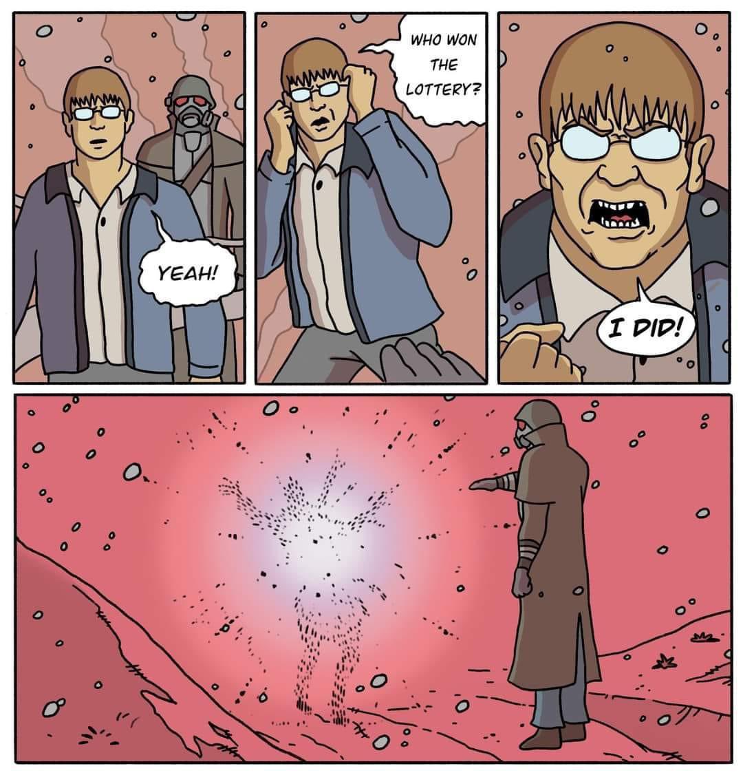 YEAH! Who won the lottery?! I DID!

When it comes to Oliver Swanick …

“Without condoning, or condemning, I understand"

I still think this is the greatest fan made comic panel ever created. (Inspired by Dr Manhattan in The Watchmen). This is an all timer. Does anyone know the