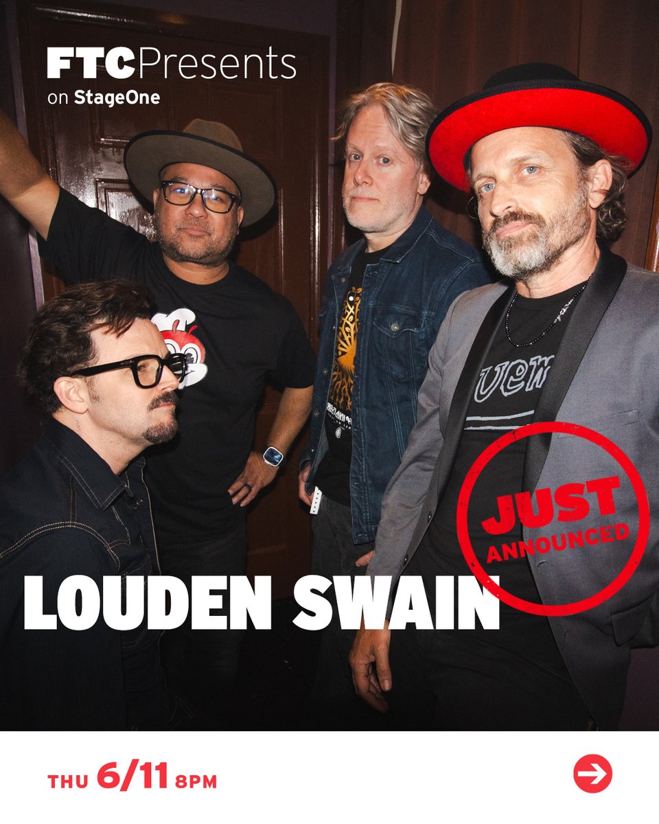 FTCPresents's tweet photo. NEW SHOW 🎸 Louden Swain come to StageOne on THU 6/11 🙌

For 25 years, the band has delivered heart-on-sleeve rock & roll rooted in brotherhood, resilience, and lived experience. With songs from Feelings and Such — shaped by change, loss, and renewal — their sound blends melodic jangle, roadhouse grit, and hard-earned optimism into a live show that feels honest and immediate.

Seasoned. Renewed. Very much alive.

🎟 Tickets on sale FRI 2/27 @ 10AM

@manicpresents #loudenswain #stageoneftc #fairfieldtheatrecompany #fairfieldmusicscene #livemusicct