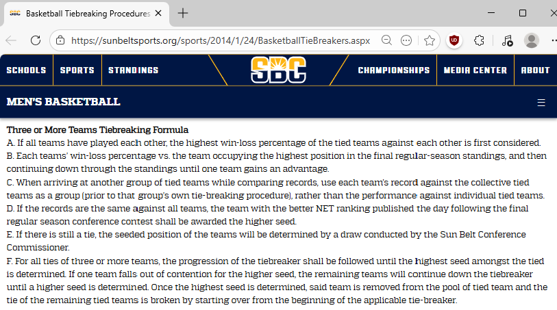 tkpipedreams's tweet photo. According to the Sun Belt website, these are the basketball tiebreakers .... however .... https://t.co/axnrXcgj8D https://t.co/YZl08CioSo